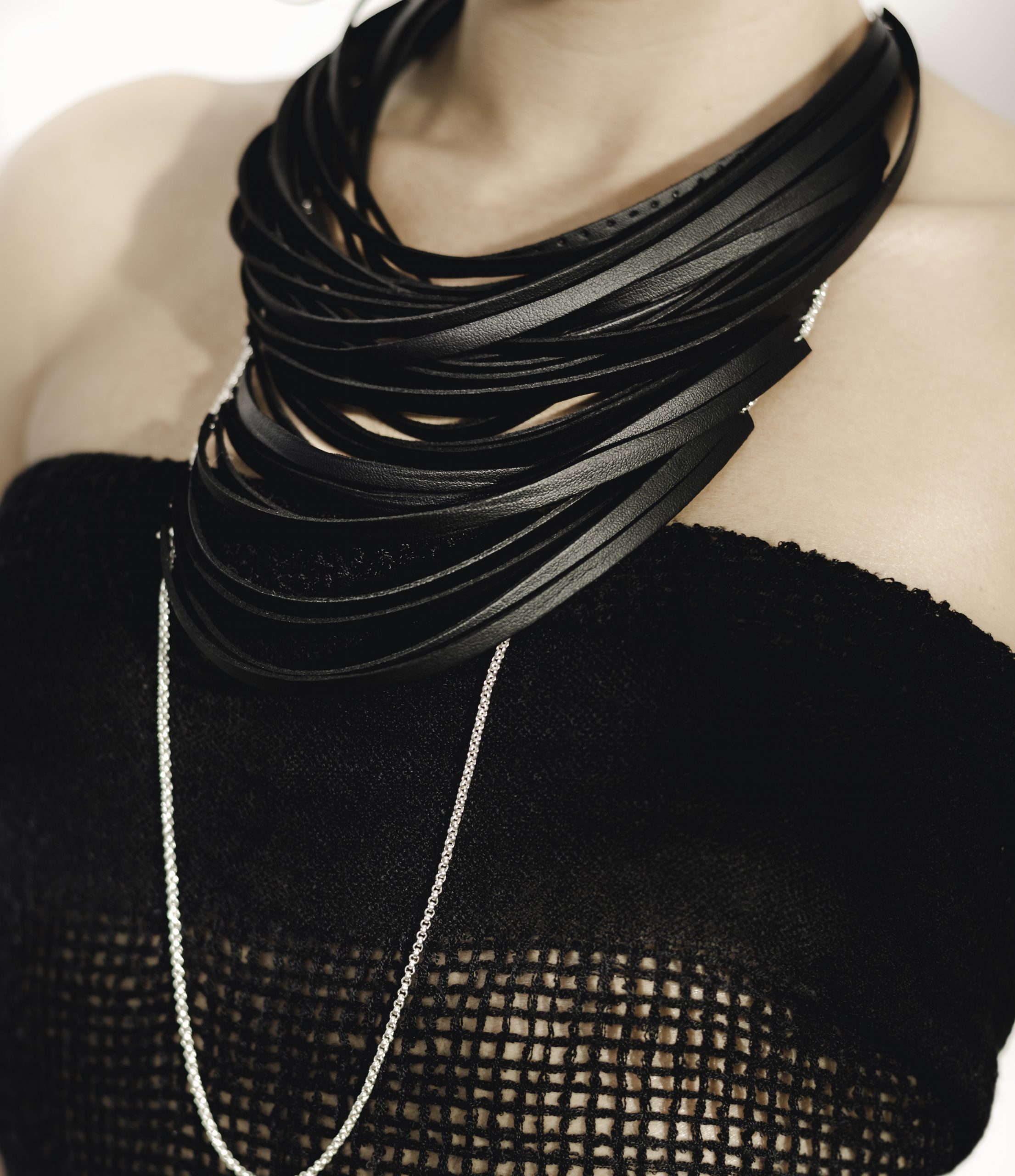 Silver and Leather Peninsular Wrap Necklace
