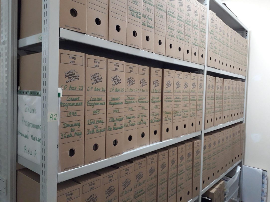 Concert Programmes stored in acid free boxes in their dedicated room