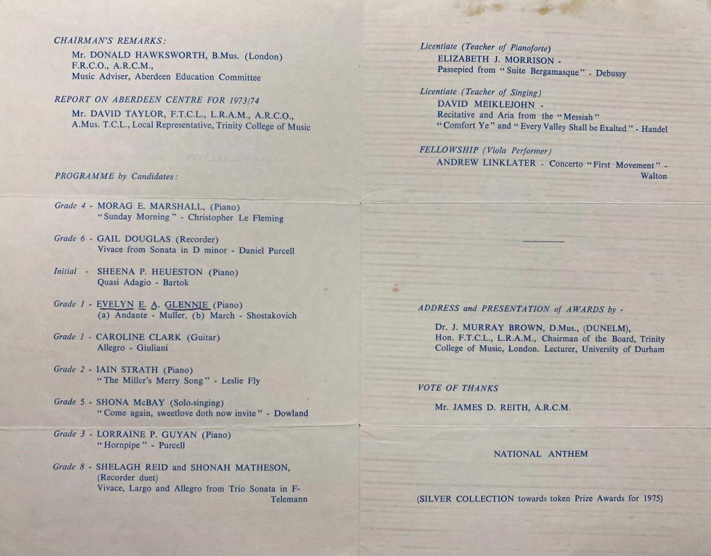 A programme from Evelyn's first (known) public solo performance, in 1974