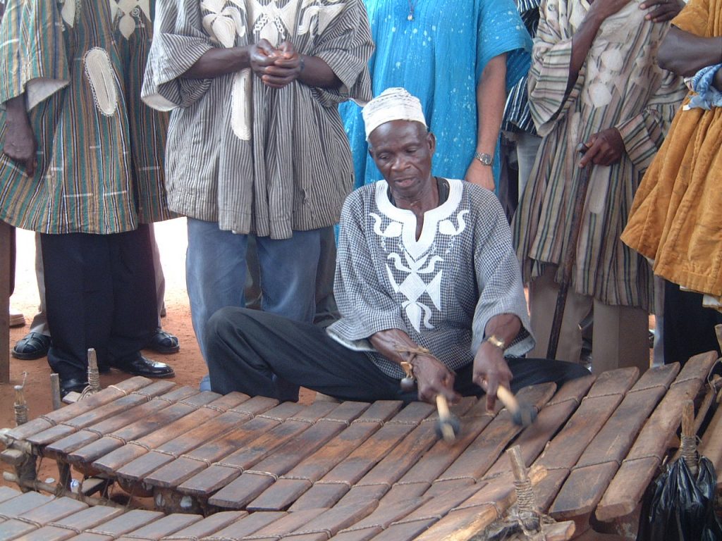 Thomas Sekgura playing the gyil at the Dagaare funeral: the main arena for the music