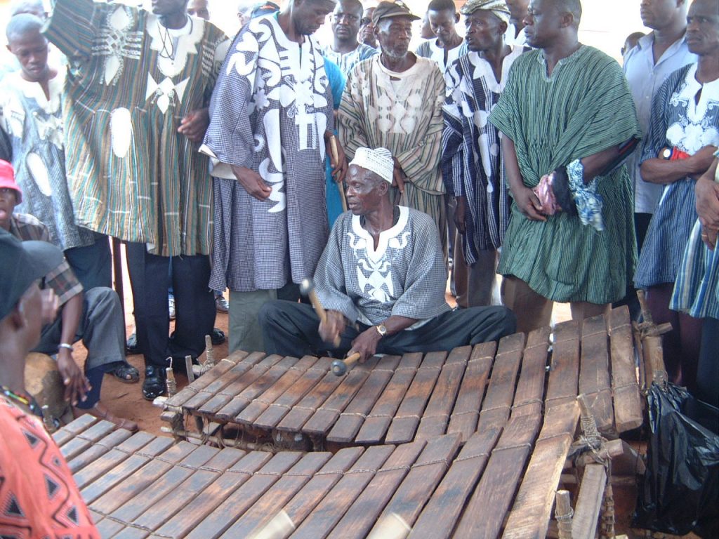 Thomas Sekgura playing the gyil at the Dagaare funeral: the main arena for the music