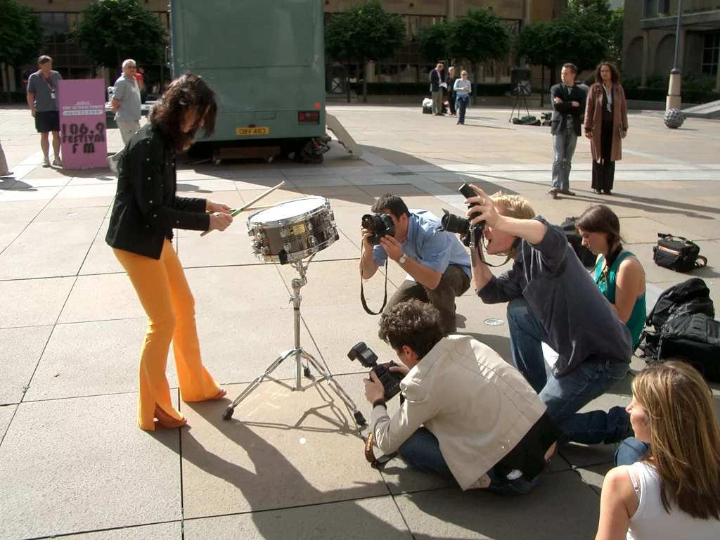 Evelyn playing a snare drum, at the Edinburgh Film Festival in August 2004, where Touch the Sound had its UK Premiere